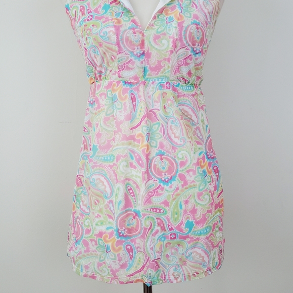 NY & Co Y2K Paisley Mesh Split Neck Top - Picture 3 of 13